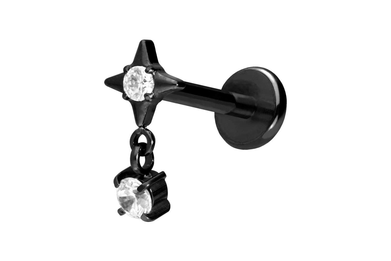 Titan Labret Piercing mit Push Fit STERN + KRISTALL